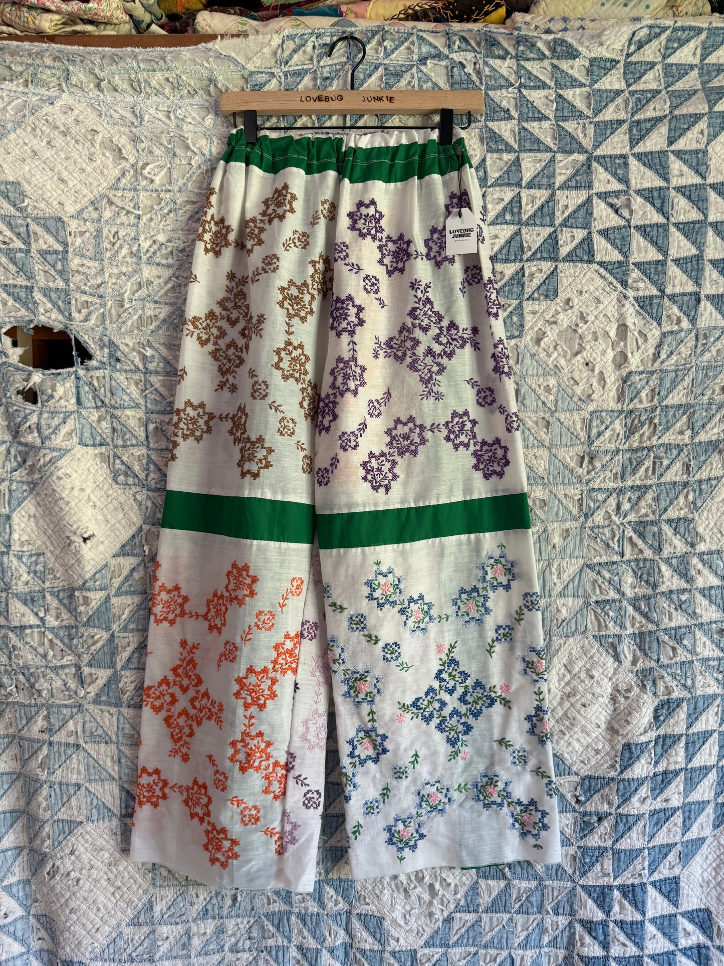 Quilt Top Embroidered Pants M/L