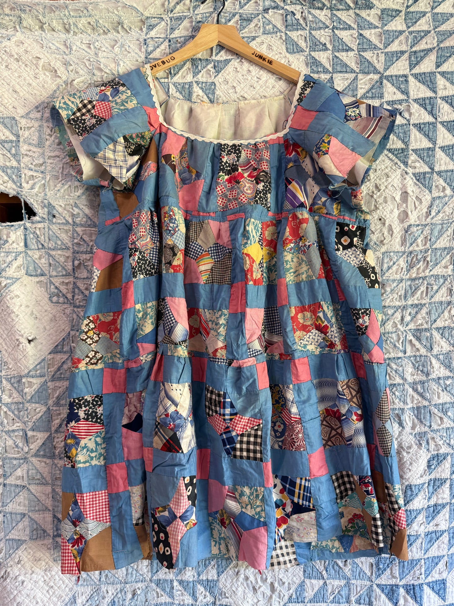 Blue Patchwork Babydoll Dress