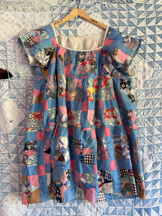 Blue Patchwork Babydoll Dress
