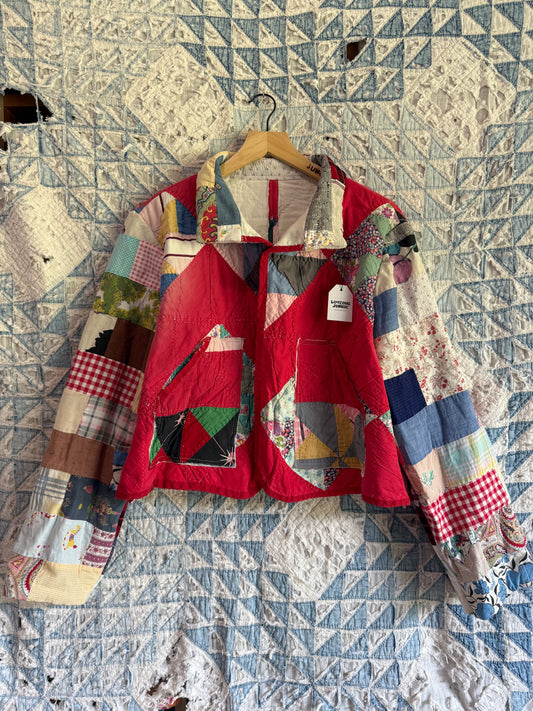 Red Patchwork Quilt Jacket M/L