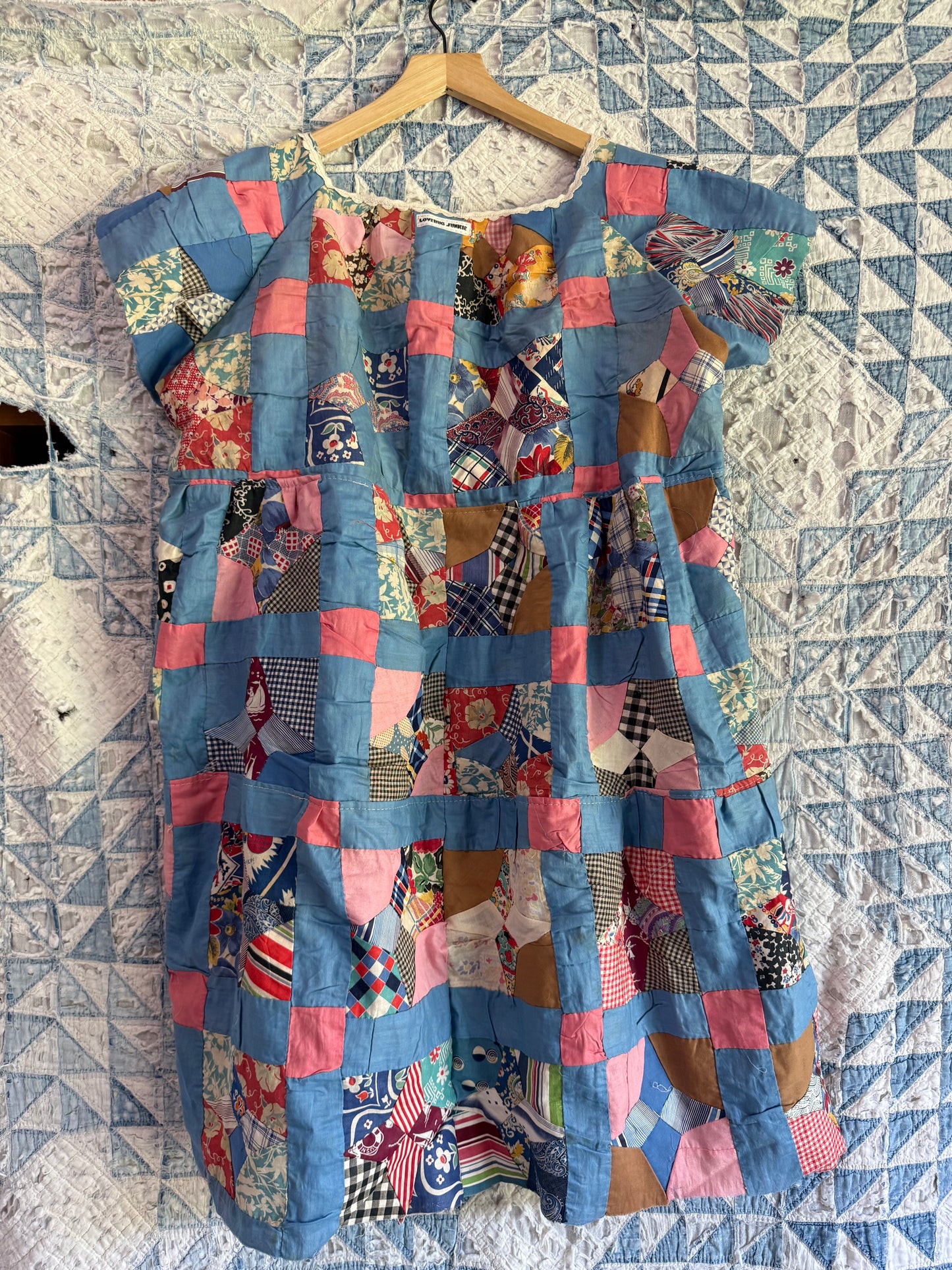 Blue Patchwork Babydoll Dress