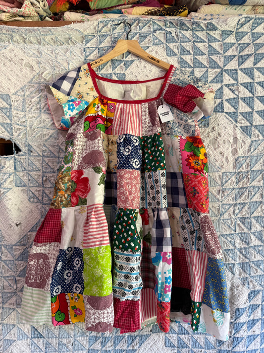 Red Patchwork Babydoll Dress