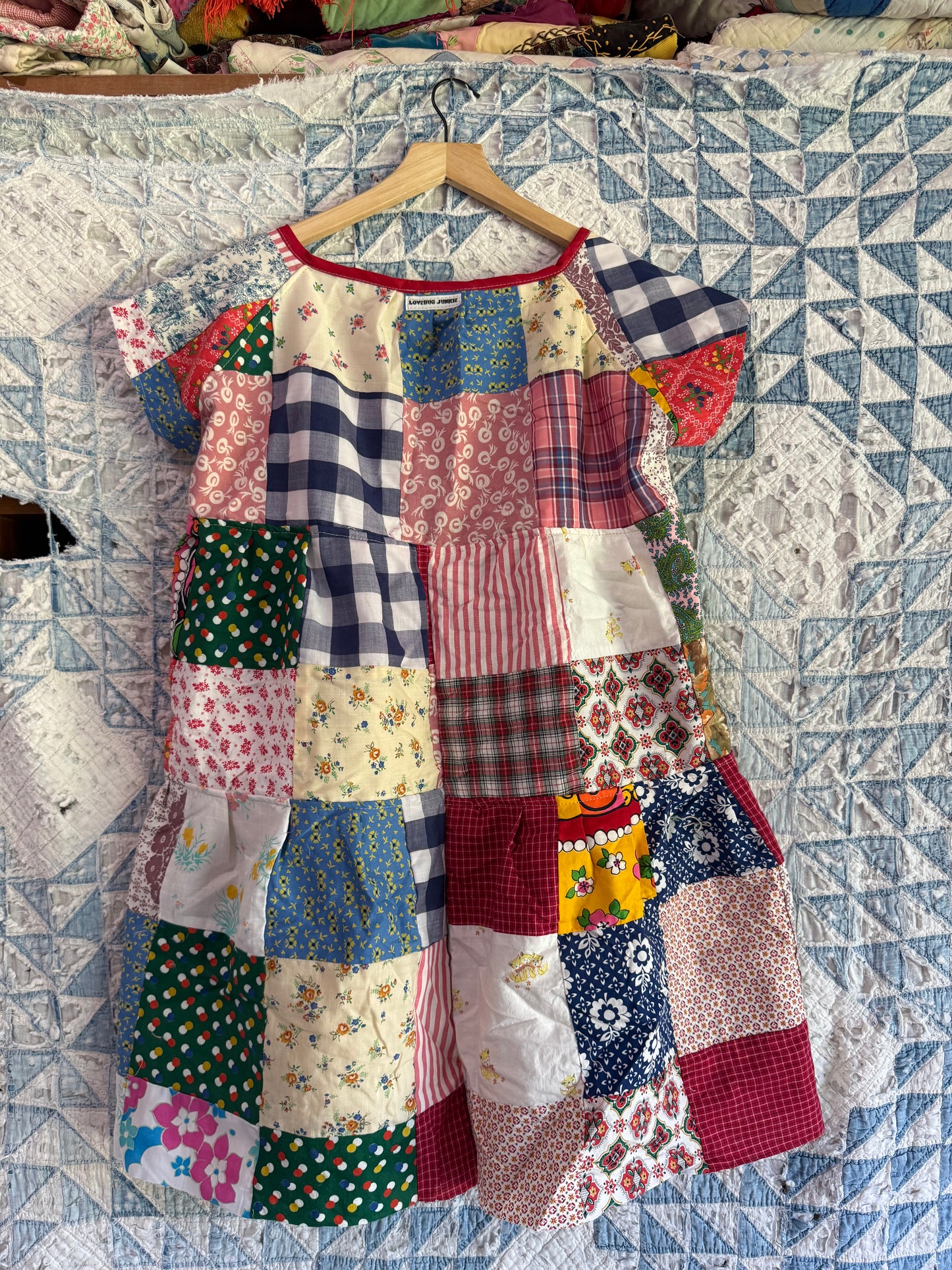 Red Patchwork Babydoll Dress