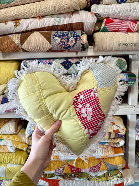 Heart Quilt Pillow Yellow
