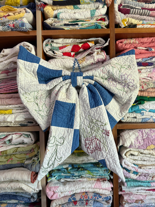 Blue Embroidered Bow