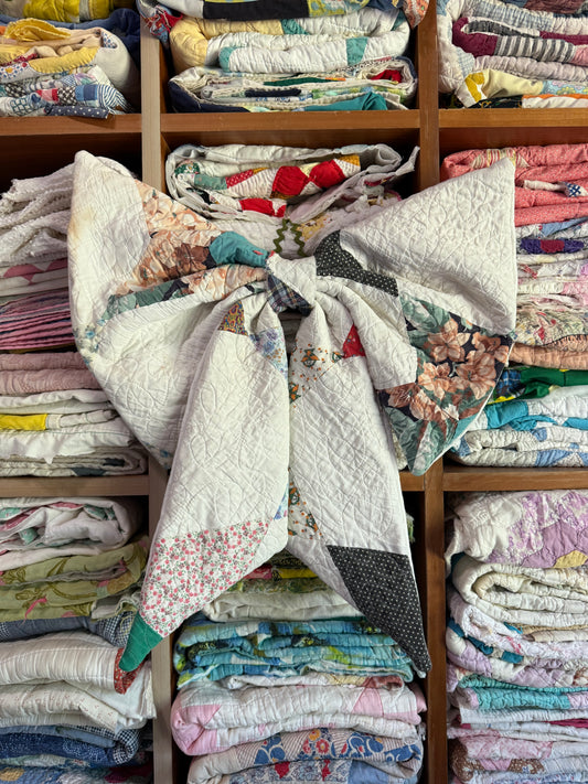White Patchwork Bow
