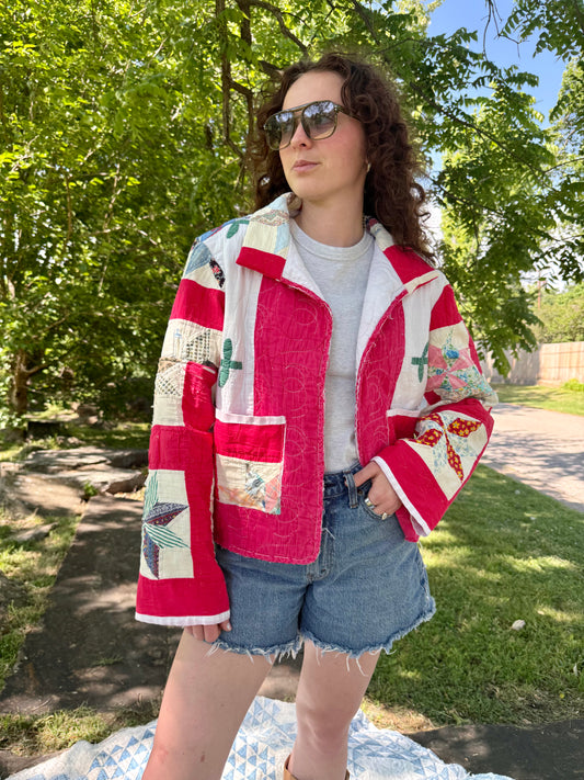 Red Tulips Quilt Jacket M/L