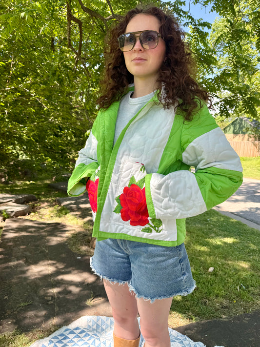 Hand-Painted Roses Quilt Jacket M/L