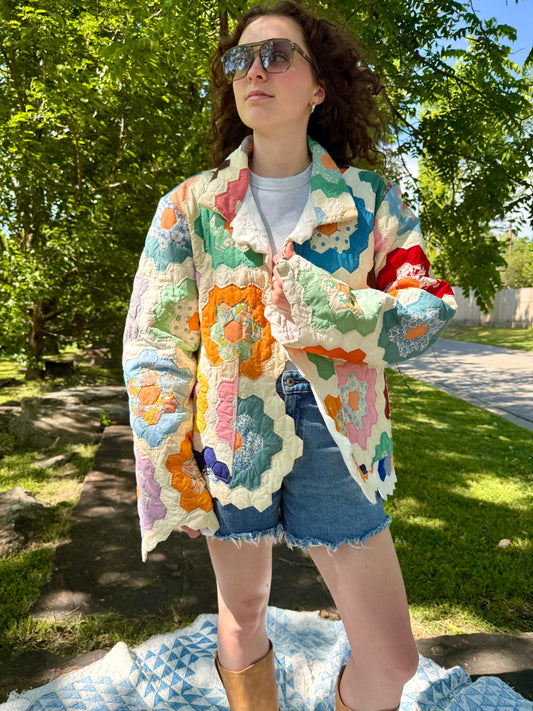 Grandmother's Flower Garden Quilt Jacket L/XL