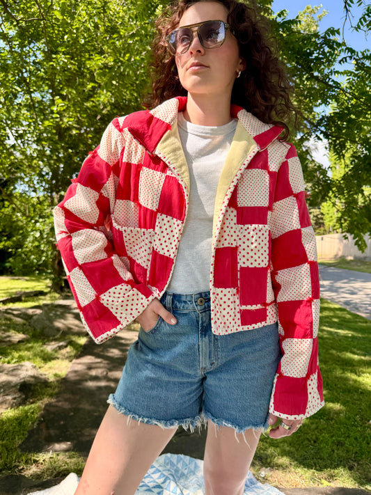 Red Polka Party Quilt Jacket S/M