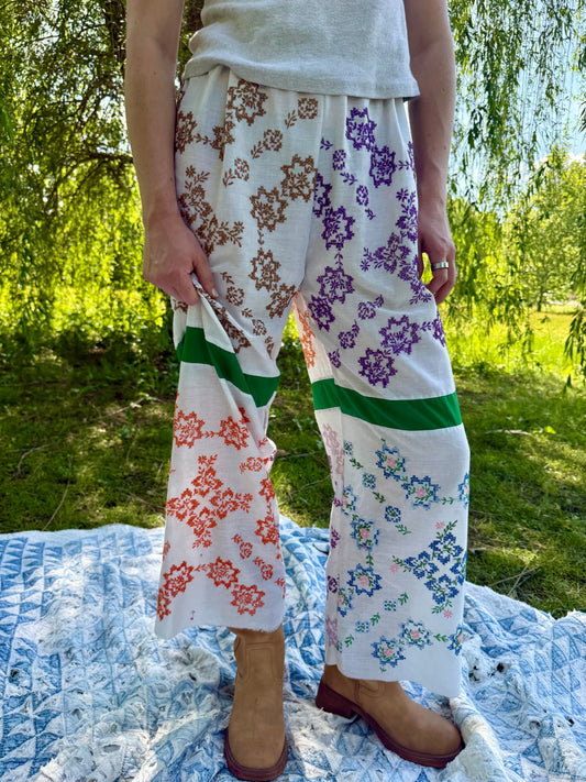 Quilt Top Embroidered Pants M/L