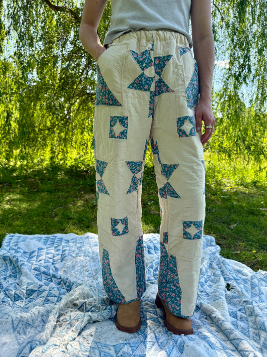 Blue + White Floral Pants M/L