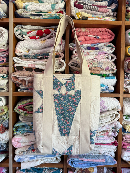 Blue + White Floral Tote Bag